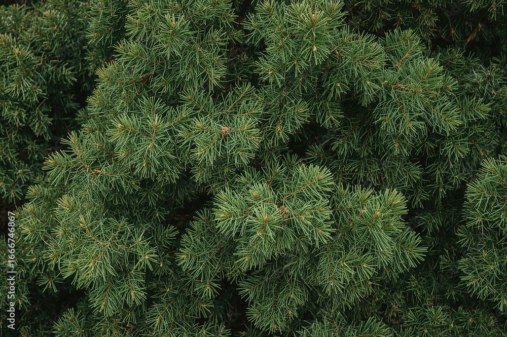 Aufkleber green needle texture and juniper twig patterns on coniferous shrubs