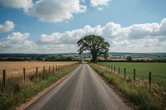Fototapeta Rural road winding through scenic farmland