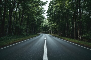 Fototapeta premium Vertical view of a winding asphalt road flanked by trees, featuring abstract textures and contrasting black and white tones