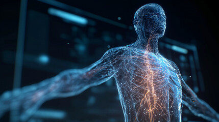 digital twin hologram of human body, glowing medical technology interface, futuristic healthcare stock