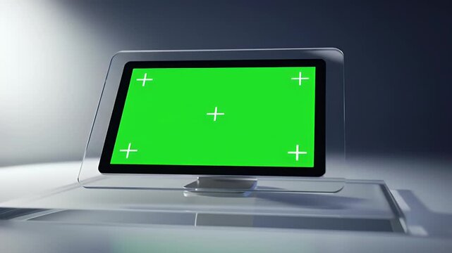 Modern Transparent Display with Green Screen and Tracking Markers for Digital Content Mockup