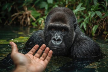 Fototapeta premium Detailed view of a ground-dwelling gorilla