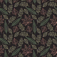 Seamless pattern with maple and oak autumn leaves. Ideal for wallpaper, gift paper, textiles, greeting cards. Vector.