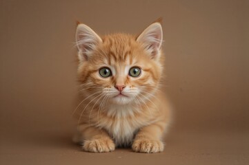Adorable crimson kitten against a tan backdrop