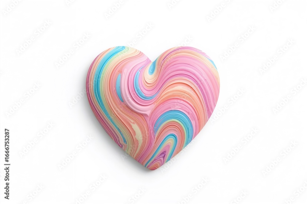 Poster multicolored wavy convex heart shape on a white background