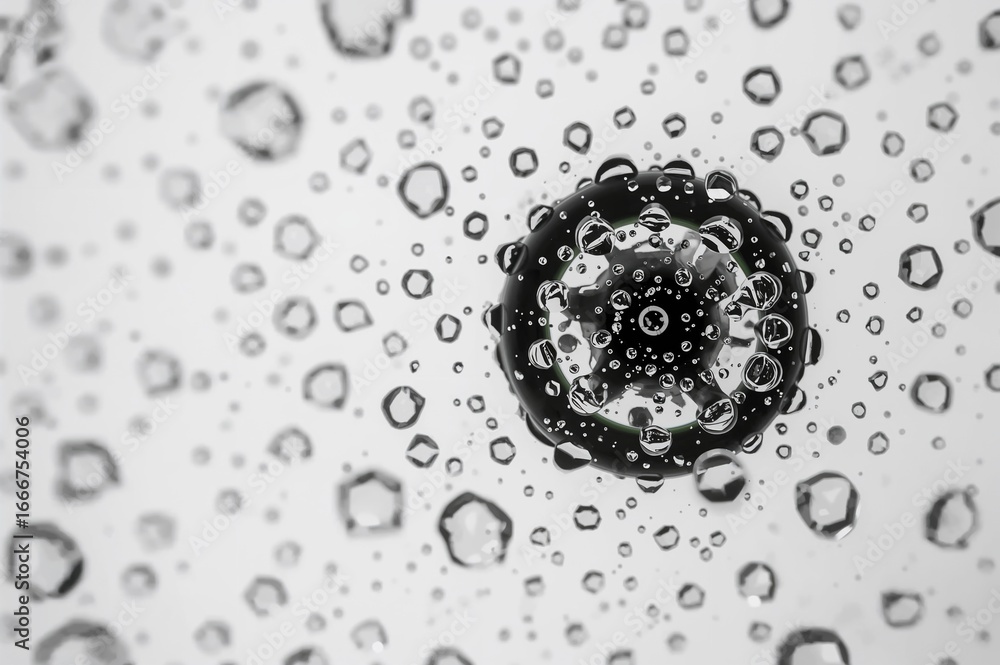Poster blurred backdrop of water droplets on a monochrome item with a bubble pattern