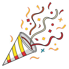 Obraz premium Colorful party popper with streamers and confetti for celebration and festival decoration