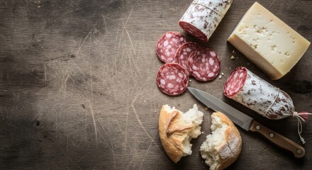 Artisanal Italian farmer's lunch with salami and pecorino cheese