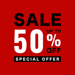 Vector Illustration 50 Percent Off Banner. Modern Red Web Label
