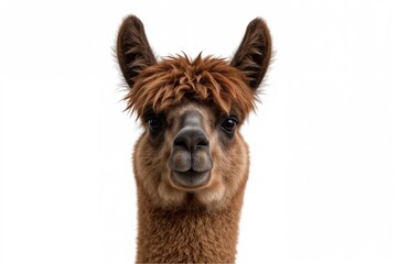 Obraz premium Isolated dark fawn alpaca on a white background