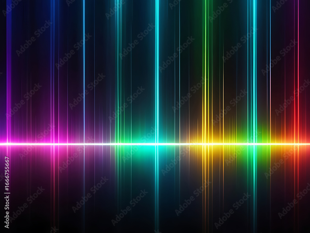 Poster Futuristic abstract background with glowing rainbow color spectrum and vibrant light lines.
