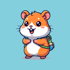 Cute Cartoon Hamster Ready for School with Backpack