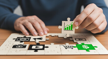 Naklejka premium Strategizing Digital Marketing Puzzle for Business Success and Financial Gain