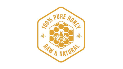Exquisite vector emblem for natural honey, showcasing a golden bee amidst a intricate honeycomb pattern, highlighting purity and raw quality for authentic product branding and packaging design