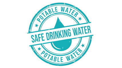 Distressed Potable Water Stamp Icon with a Teal Drop Design, Representing Safety, Health, and Clean Drinking Water Standards for Consumption
