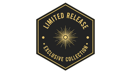 Naklejka premium Elegant and exclusive hexagonal gold and black badge with a radiant sunburst motif, perfect for signifying a special limited release collection or premium product branding