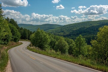 Fototapeta premium Rural Path Through Wooded Hills in a Scenic Region