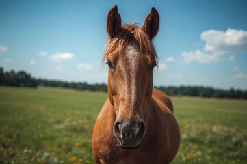 Obraz premium Detailed view of a chestnut horse's face