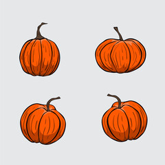 Autumn harvest in vibrant illustrations: A set of vividly drawn pumpkins, each exuding rustic charm and seasonal cheer, creating an autumnal panorama of joy.