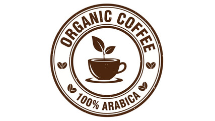 Clean and modern organic Arabica coffee label design, featuring a stylized sprout emerging from a cup, symbolizing fresh, high-quality, and sustainable beverage production
