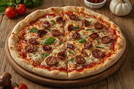 Tasty sausage and sucuk pizza inspired by Mediterranean flavors