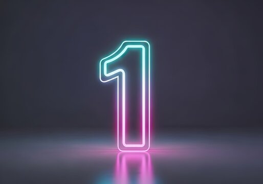 Get ready for number one with this vibrant neon number one that glows with success and celebration on a modern gray background.