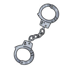 Silver metal handcuffs linked by a chain restraint