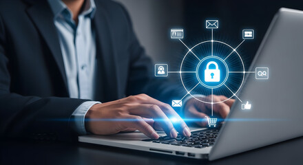 Person Secures Online Information with Cybersecurity and Privacy Concept