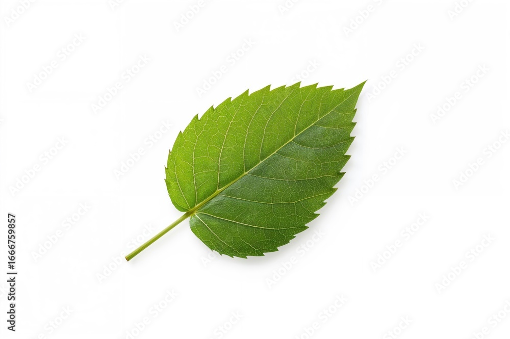 Poster single corn leaf on a plain white backdrop with clipping path and sharp focus.