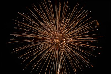 Fireworks bursting with motion blur in the night sky close-up