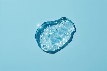 Transparent cosmetic gel serum with microbubbles showcasing texture on a beauty-themed backdrop