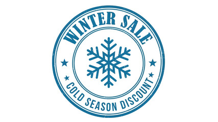 Stylish winter season sale promotional stamp design, perfect for advertising cold weather discounts and special offers on various products and services