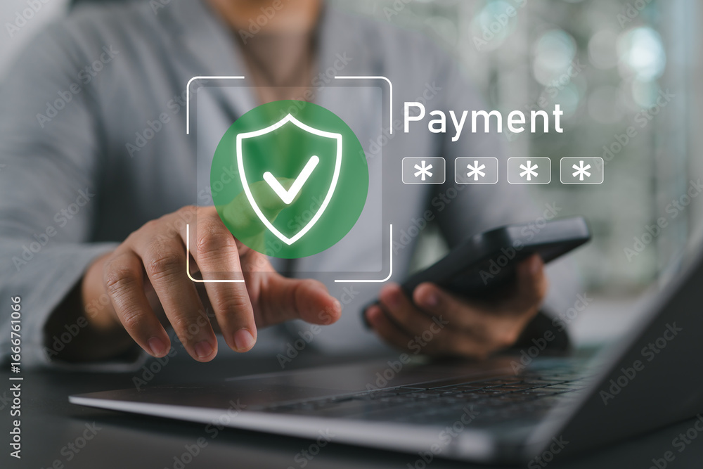 Poster online banking and e-commerce safety technology concept for cybersecurity and finance. secure mobile