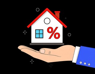 Hand holding a house with a percentage sign