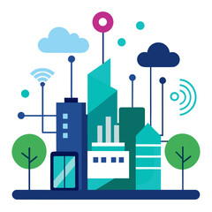 Obraz premium Modern smart city with digital technology and connectivity