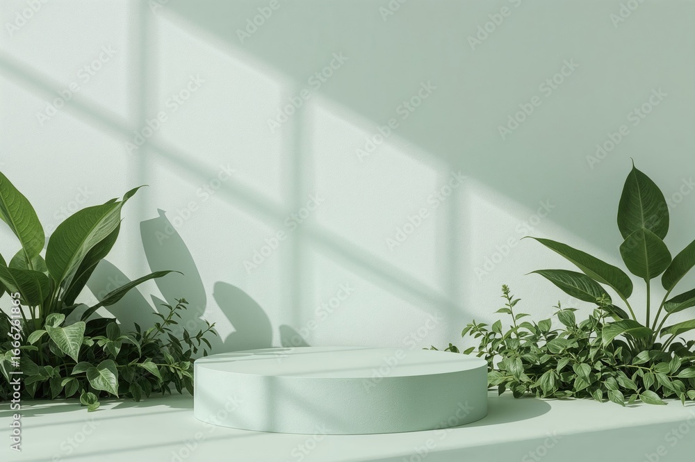 Aufkleber simple botanical backdrop with ample space for text. innovative display featuring vibrant greenery f