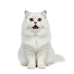 Fototapeta premium A gorgeous white Persian cat with an astonished expression, isolated on white.