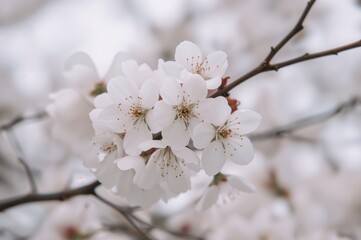 Close-up of blooming cherry flowers in a serene garden
