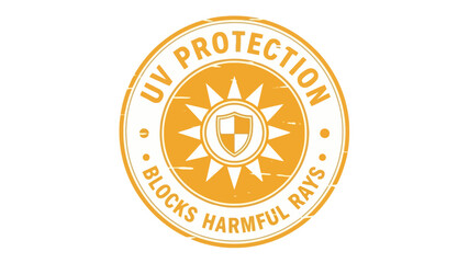 Informative circular badge design promoting effective UV protection, symbolizing the blocking of harmful solar radiation for vital skin safety and overall outdoor health
