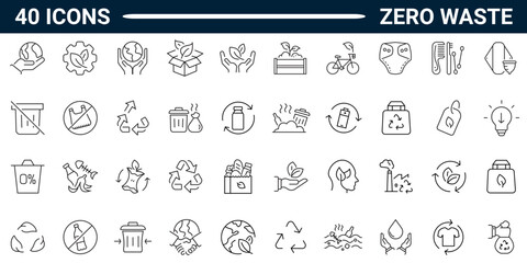 Zero Waste line icons set. Pictograms and infographics for mobile apps and web. editable stroke. full vector.