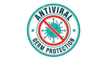 Dynamic circular badge illustration emphasizing powerful antiviral germ protection, featuring a distinctive crossed-out virus icon for effective public health awareness and product safety messaging