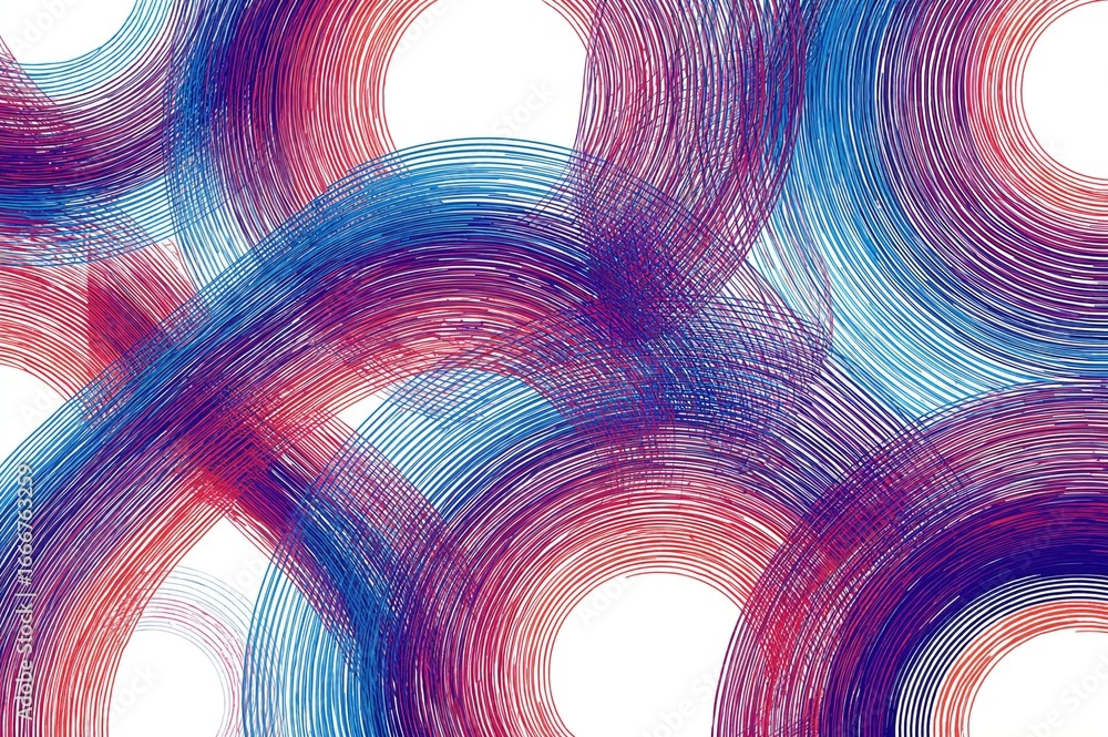 Poster vibrant circular shapes and flowing lines on a light backdrop