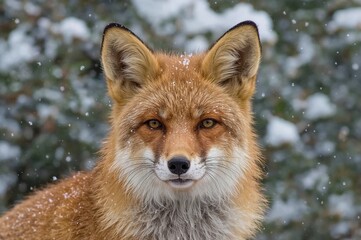 Obraz premium Close-up of a red fox delighting in snowy winter weather