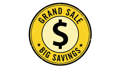 Vibrant yellow circular emblem highlighting substantial financial savings and exciting promotional offers for businesses and retail events, perfect for marketing campaigns and discount announcements