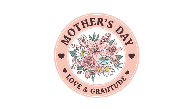 Beautifully designed Mother's Day floral emblem expressing love and gratitude, ideal for greeting cards, social media, and gift tags
