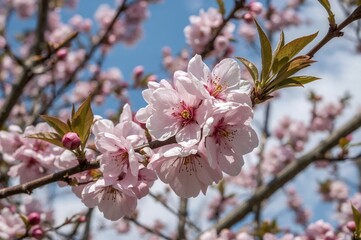 Obraz premium Detailed view of a flowering apricot branch in a springtime orchard