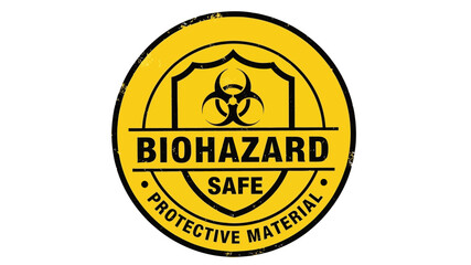 Circular distressed biohazard warning sign in yellow and black, indicating safety and protective material protocols for hazardous environments and biological risks, ideal for safety awareness