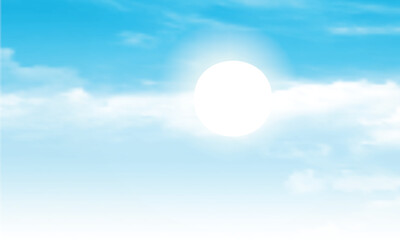 Bright Sun and Clouds in Blue Sky Background