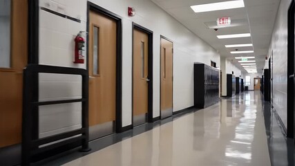 Dynamic empty school hallway with polished floors ready for students and learning success - Powered by Adobe