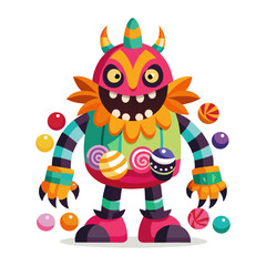 Colorful Halloween Candy Monster Vector Illustration Made of Sweets, Treats, and Halloween-Themed Candies for Kids and Spooky Designs